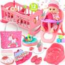 Golray 12in Girl Baby Doll Crib and High Chair Set - Sound&Pee Interactive Baby Doll with 20pcs Accessories Diaper Bag/Cradle/2 Clothes, Feeding Nursery Pretend Play Toddler Girl Toy Gift 3 4 5 6 Year