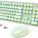 Wireless Keyboard and Mouse Combo, Colorful Ergonomic Full Size Retro LowNoise Keyboard with Cute keycaps, Compatible with Windows, PC, Perfer for Home and Office Keyboards (Green)