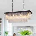 PAFEE 35.4" Black Rectangular Handmade Glass Chandelier Dining Room Kitchen