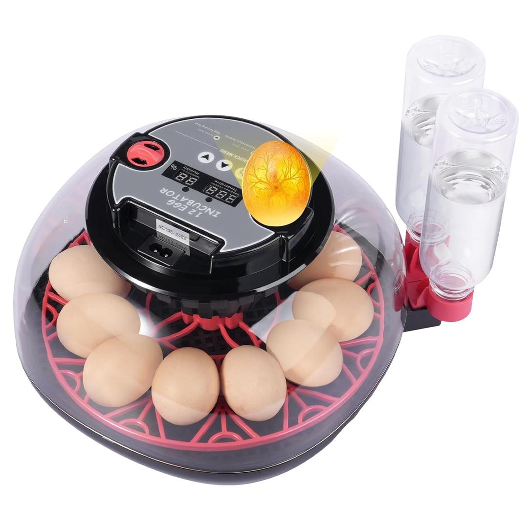 12 Egg Incubators for Hatching Eggs, Chicken Egg Incubator with Automatic Egg Turning and Temperature Humidity Control, 360 Clear View Lid or Home, Farm, Classroom, Hatching Chicken, Duck,Quail,Goose
