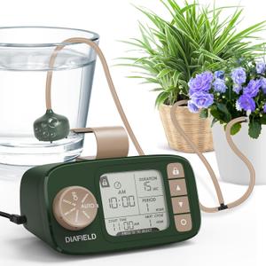 DIAFIELD Automatic Drip Irrigation Kit, Self Watering System for 15 Potted Plants Indoor, Drip Irrigation System for Garden with Water Timer and LCD Display, Power by AC Plug & No Battery Backup (Green)