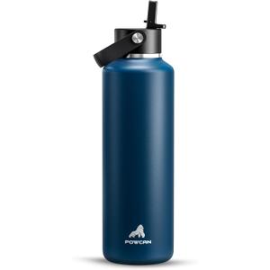 POWCAN 24 oz Water Bottle Insulated: BPA-Free, Leakproof Lid with Straw, Lightweight, Flex Cap, Stainless Steel Insulated Flask for Office, Men, Gym, Commute, Worker, Walking, Cycling (Indigo Blue)