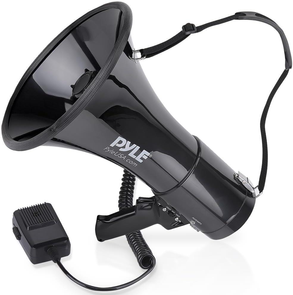 Pyle Megaphone Speaker PA Bullhorn with Built-in Siren 50 Watts & Adjustable Volume Control Ideal for Football, Baseball, Hockey, Cheerleading Fans & Coaches or for Safety Drills - PMP53IN