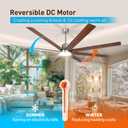 Minislak 72Inch Large Brushed Nickel Ceiling Fans with Light and Remote Control,8 Wooden Blades,6-Speeed,3CCT,Quiet Reversible DC Motor,Indoor Outdoor Ceiling Fan for Patio/Living Room/Garden