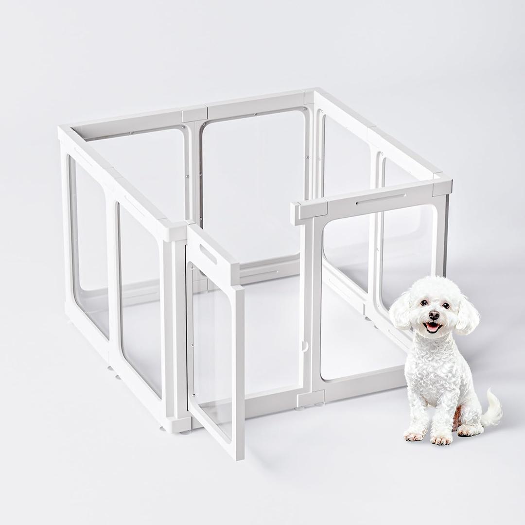 Jalove Clear Dog Playpen Indoor, 24" Acrylic Plastic Pet Play Pen with Door, Playpen for Puppy Cat Rabbit Ferret, Easy to Install Preferable Playpen for Small Dogs, Customizable, White 8 PCS