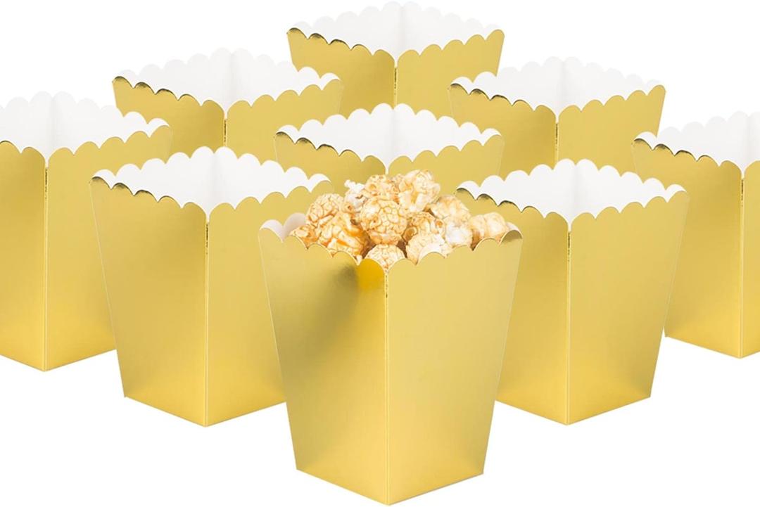 Gold Popcorn Boxes Set of 36 Mini Paper Popcorn Favor Boxes,Open-Top Cardboard Popcorn Container for Party Supplies