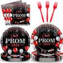 ZOIIWA 96Pcs Prom Night 2026 Grad Party Tableware Supplies Graduation Plates Napkins Class of 2026 Party Decorations Congratulations Graduate Plate Forks Napkins for High School College Red and Black