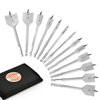 Drill Bit Sets, Alloy Steel Paddle Flat Bit with Quick Change Shank, Flat Wood Hole Cutter Fit for Woodworking, Assorted Bits with Nylon Storage Pouch