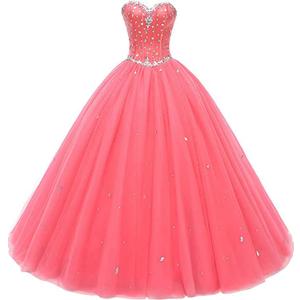 Likedpage Women's Sweetheart Ball Gown Tulle Quinceanera Dresses Prom Dress (US8, Coral)