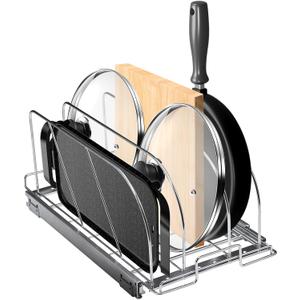 VEVOR Pan and Pot Rack, Expandable Pull Out Under Cabinet Organizer, Cookie Baking Pans tray Organization, Adjustable Wire Dividers, Steel Lid for Kitchen Cabinet & Pantry, 8.5"W