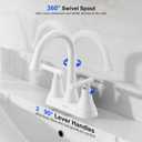 Bathroom Faucets for Sink 3 Hole, Hurran 4 inch Bathroom Sink Faucet with Pop-up Drain and Supply Hoses, Stainless Steel Lead-Free Centerset Faucets for Sink Vanity RV, White