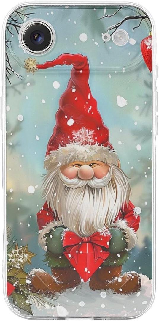 Christmas Traditional Gnome Print Phone Case for iPhone 17 Air with Shockproof TPU Protection, Wireless Charging Compatible, and Anti-Yellowing, Clear Edge