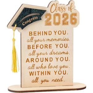 2 x Graduation Decorations, Graduation Gifts for Class of 2026, Graduation Quote Wood Sign Desk Decor, Positive Behind You All Your Memories Wood Plaque with Stand Desk Decoration Grad Gift