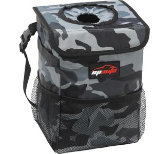 EPAuto Waterproof Car Trash Can with Lid and Storage Pockets, Camouflage Grey
