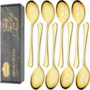 8 Piece Stainless Steel Serving Spoon Set - 4 Large, 4 Slotted,Dishwasher Safe,10-Inch,Gold, for Parties/Kitchen/Buffet/Catering