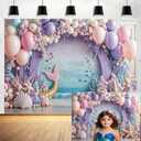 10x8ft Mermaid Backdrop for Girls Birthday Under The Sea Photography Background Purple Pink Balloon Princess Party Decorations Starfish Shells Ocean Baby Shower Banner Cake Decor Photo Booth Props