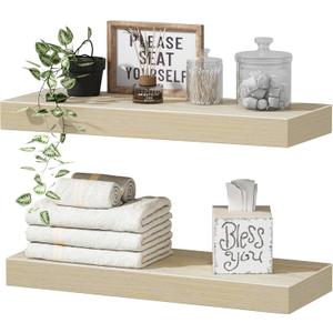 QEEIG Bathroom Shelves Wall Shelf Over Toilet Small 16 inch Set of 2, Natural Light Brown (008-40N) (15.7")