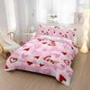 2 x Pink Love Heart Comforter Bedding Set with 2 Pillowcase Twin Size Pink Girl Comforter Set for Kids Boys Girls Bedroom Decor