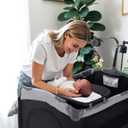Soobaby 5 in 1 Baby Crib,Bedside Sleeper Bassinet,Pack and Play with Bassinet and Changing Table,Portable Travel Playpen Music Box,Portable Travel Crib for Infant Newborn (Black Gray)