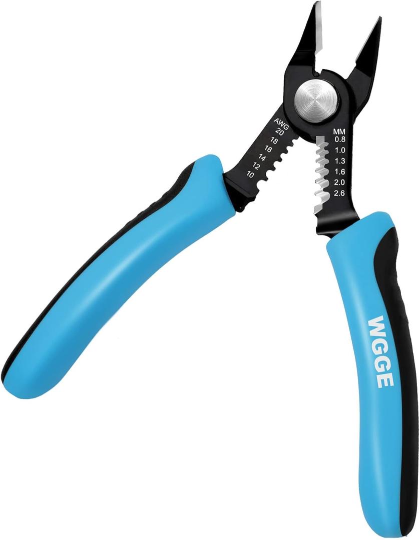 WGGE Wire Cutters Precision Flush Pliers with Supplementary Stripping, Cutting Pliers, Handy and Slim Diagonal Cutters, Ultra Sharp Wire Cutter, 10-20AWG wire stripper (6 inch) 