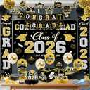 Graduation Decorations Class of 2026 Black and Gold Graduation Decorations with Congrats Grad Banner,Backdrop,Porch Sign,Balloons,Hanging Swirls,Honeycomb Centerpieces,Box for Graduation Party Decor