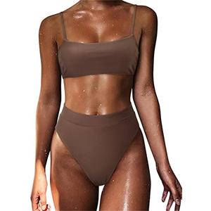 MOSHENGQI Women High Wasited Bikini Shoulder Strap 2 Piece High Cut String Swimsuits Medium