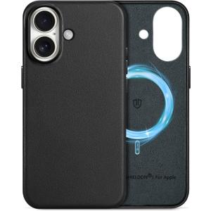 SHIELDON Genuine Leather Case for iPhone 17 6.3 Inch 2025 | Compatible with Magsafe, Magnetic Wireless Charging, Anti-Scratch, Shockproof, Metal Buttons, Camera Bezel, Protective Phone Cover - Black