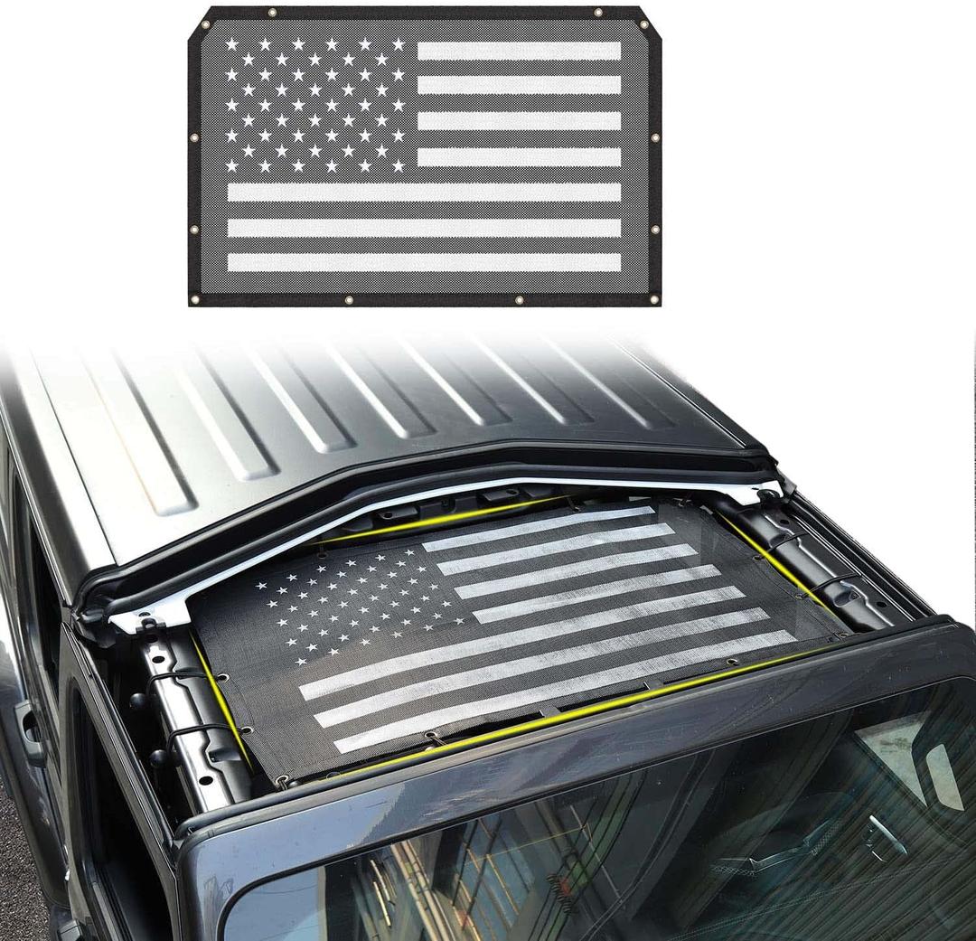 American Flag Sun Shade Mesh Bikini Top Sunshade UV Protection for 2018-2024 Jeep Wrangler JL JLU & 2020-2024 Jeep Gladiator JT