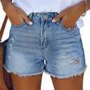 onlypuff Women Ripped Denim Shorts Distressed Mid Rise Stretchy Casual Jean Shorts (Blue, L)