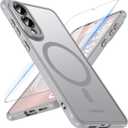 OWKEY for Samsung Galaxy S25 Edge Case 6.7'', Magnetic S25 Edge Case for Magsafe with Tempered Glass Screen, [Shockproof Military] Translucent Back Slim Bumper Cover Phone Case Galaxy s25 Edge, Gray
