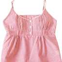 Women's Striped Button Front Flared Camisole Tops Shirred Spaghetti Strap Tank Top (Pink, M)