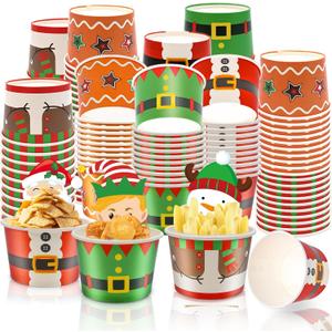 WorldBazaar Christmas Snack Cups for Kids Paper Bowls Ice Cream 48 Sets Disposable Christmas Party Supplies Treat Food Container Holiday Decorations Santa Belt