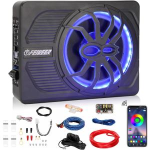 10" 800W Under Seat Car Subwoofer, Blue-Tooth Subwoofers for Cars with Multicolored LED Ambient Light, Portable Audio Save Cars Interior Space and Easy to Install On Your Every Car Or Truck.
