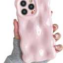 XIZYO for iPhone 16 Pro Case 6.3 Inch Cute Wave Pattern Aesthetic 3D Curly Wavy Shape Plating Glitter Bling Women Girls Soft Bumper Silicone Shockproof Cover, Light Pink