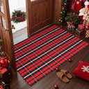 WAYYE Buffalo Plaid Outdoor Rug 27.5" x 43" Red & Black White Checkered Area Rug Washable Doormats Indoor Outdoor Rugs for Layered Front Door Mats, Porch, Entryway, Kitchen, Farmhouse