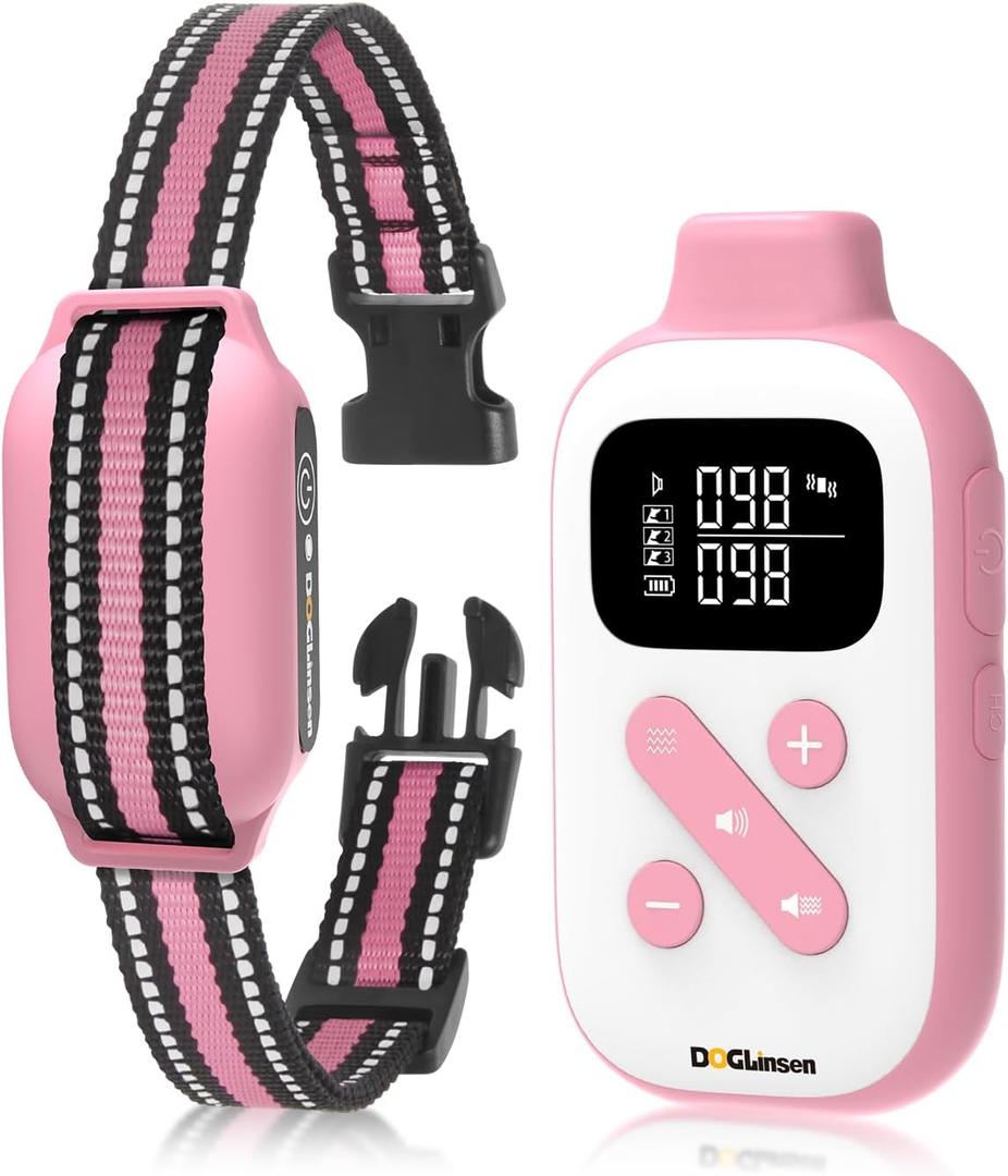 No Shock Dog Training Collar, Beep and Vibrating Dog Collar with Remote 2800Ft, Vibration Collar for Small Medium Large Dogs - No Prongs (Pink-White)