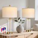 Table Lamps Set of 2 with Touch Control, 27" Modern Glass Bedside Lamps with USB A+C Ports, 3-Way Dimmable Nightstand Lamp with Vertical Grained Glass, Bedside Table Lamps, Desk Lamp for Bedroom