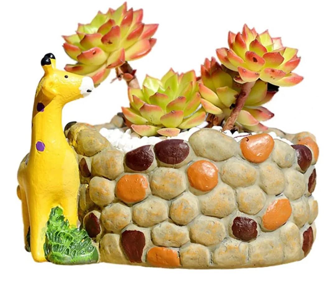 Cute Animal Giraffe Succulent Pots - Home Decoration Cactus Planter Flower Pots with Drainage Hole for Home and Office Decoration