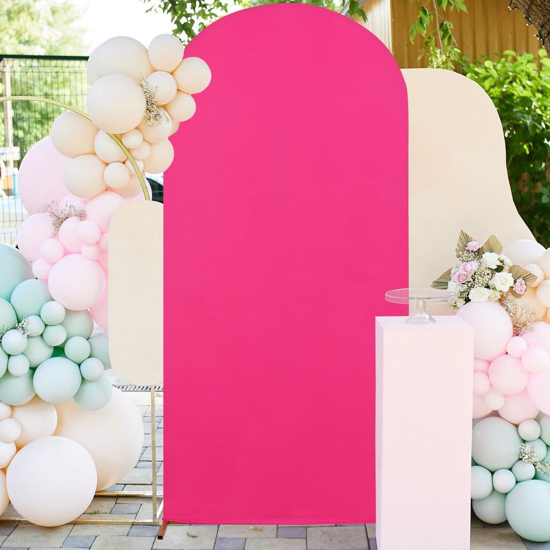 FUHSY Fitted Wedding Arch Covers 7.2FT Hot Pink Arch Backdrop Covers for Round Top Chiara Frame Backdrop Spandex Cover for Balloon Arch Fabric Cover for Birthday Parties (Fuchsia)