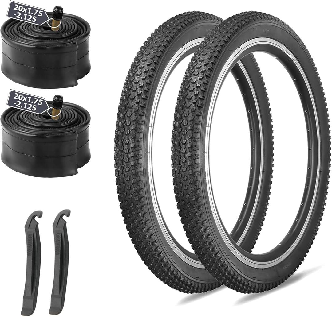 MOHEGIA Mountain Bike Tires 2-Pack - 20/24/26/27.5 Inch Folding MTB Tires and 2 Inner Tubes Schrader Valve & Tire Levers - Off-Road Bicycle Replacement Set (20)