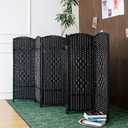 Furnnylane 6 Panel Black Rattan Room Divider for Room Separation, 47.2" Low Height Double Sided Folding Privacy Screen, Freestanding Partition Screen for Home Office - 3.95 ft Tall