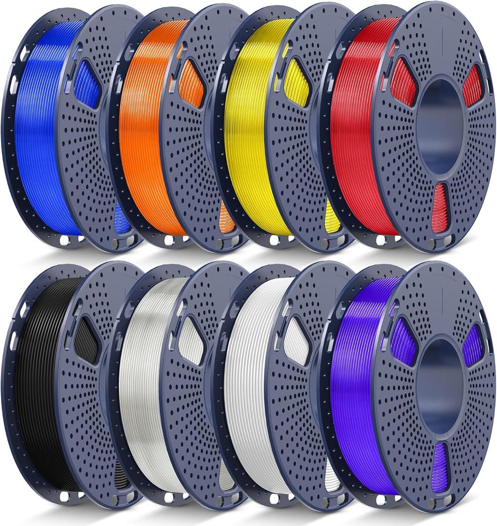 JAYO PLA+ Filament Bundle 1.75mm, 3D Printer Filament Bundle Multicolor, Individually Vacuum Packed, 250g Spool, 8 Pack, 2KG in Total, Black+White+Transparent+Clear(Blue+Red+Orange+Yellow+Purple)