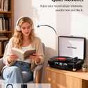 Vinyl Record Player with Bluetooth in/Out, Vintage Portable Suitcase Record Player, 3-Speed LP Turntable with USB Vinyl-to-MP3 Conversion, Stereo Speakers, RCA in & Headphone Jack, Black