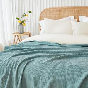 EMME Muslin Twin Blankets for Couch Breathable Gauze All Season Soft and Lightweight Pre-Washed Cotton Blanket (Teal, 60"x80")