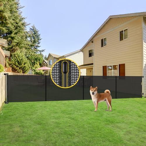 Reinforced 42” Tall x 200” Extra Long Pete with Support Rods, Outdoor Dog Gate for Wide Openings for Dogs Black