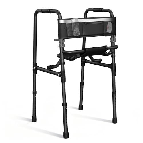 Walkers for Seniors with Seat, Portable Walker with Adjustable Height, 31.4-38.1 Inches, Mobility Aid for Adults, Elderly, and Handicapped, Foldable, Aluminum Frame with Storage Bag, Only 6.6LBS
