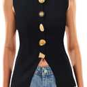 Milumia Women's Metal Decor Button Down Sweater Vest Sleeveless Knitted Tank Tops Waistcoat (L)