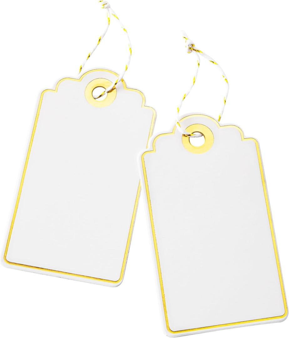 100 PCS 3.5 x 2 inches White Paper Gift Tags with String for Christmas by SUNCOLOR