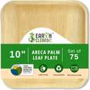 Earth Cleanse Palm Leaf Plates 10 Inch Square 75 Pack – Disposable Plates, Heavy Duty Plastic Free Compostable Dinnerware for Party, Picnic,Wedding,Camping, Everyday Use, Bamboo like Palm Plates