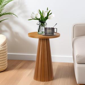 Small Pedestal Side Table, Round Modern Drink Table for Small Space Living Room, Bedroom (Brown)
